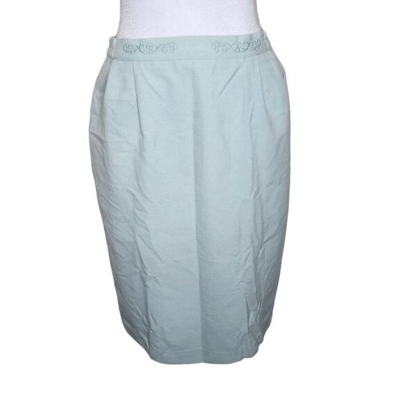 Vintage 80s Pencil Skirt Womens Size 8 Mint Green Embroidered Waist - Picture 1 of 9
